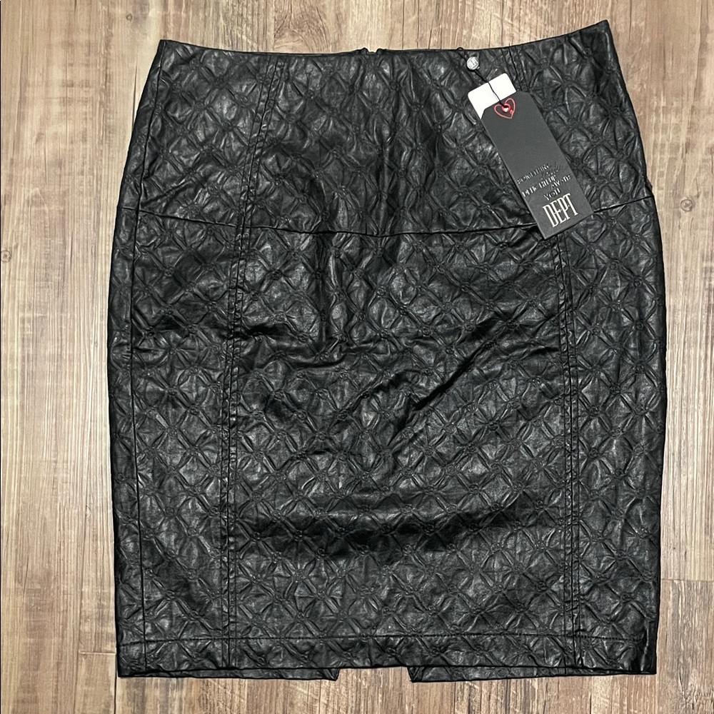 DEPT Black Quilted Vegan Leather Pencil Skirt